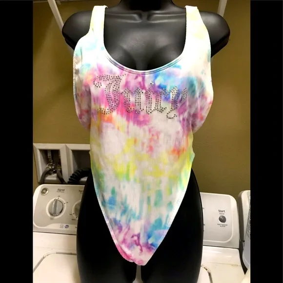 Juicy one piece bathing suit - tie dye with Crystal looking Juicy emblem L - Picture 2 of 7